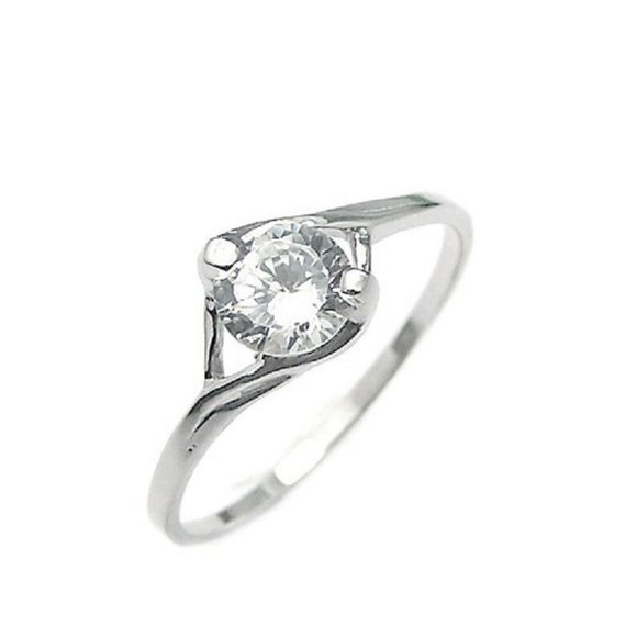 925 Sterling Silver 18K White Gold plated CZ White Stone 2 Claw Ring siz… - Picture 2 of 6